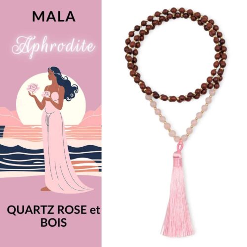Mala en Quartz Rose et Bois – Aphrodite