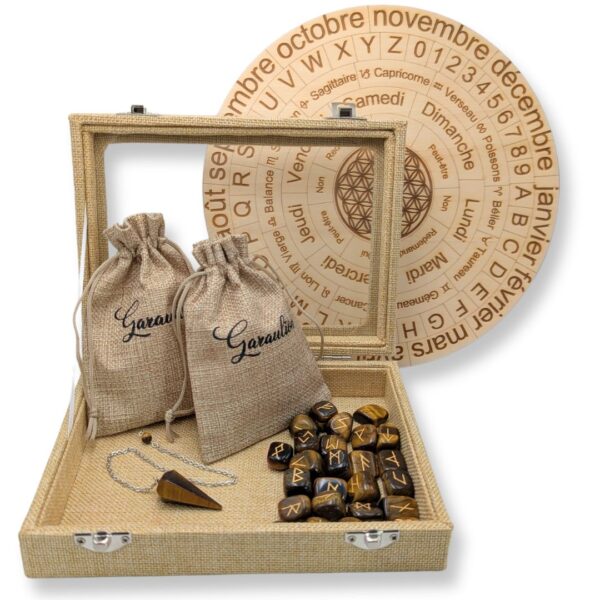 coffret runes et pendule oeil de tigre