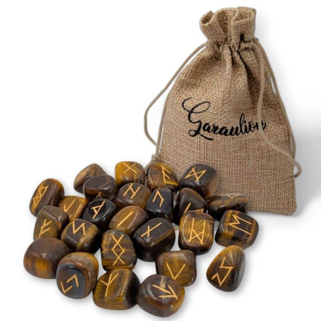 Ensemble De Runes Divinatoires En Pierre Avec Livre Guide Et Sac - 13 Pierres En Verre - Outil De Méditation Et Décoration Spirituelle - 9