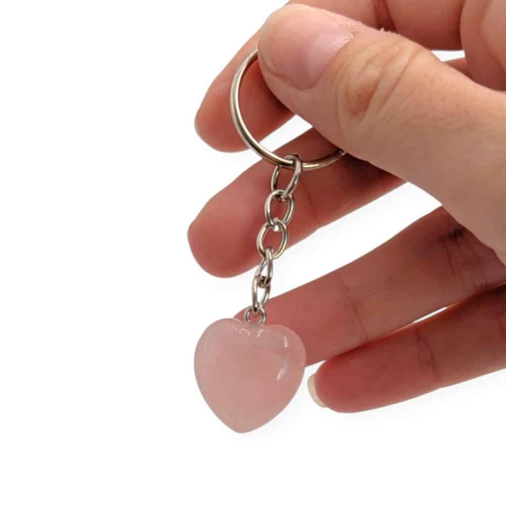 porte-clés coeur quartz rose