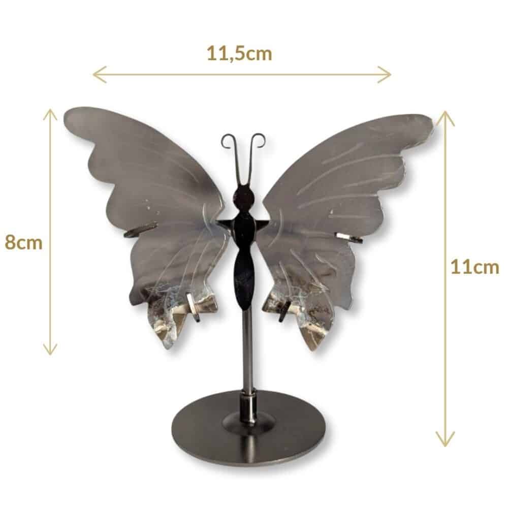 Papillon décoratif en agate grise naturelle, pièce unique 02, photographié de face – Garaulion