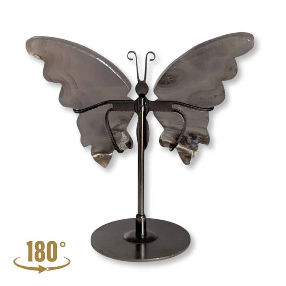 Face arrière du papillon en agate grise naturelle, pièce unique 02