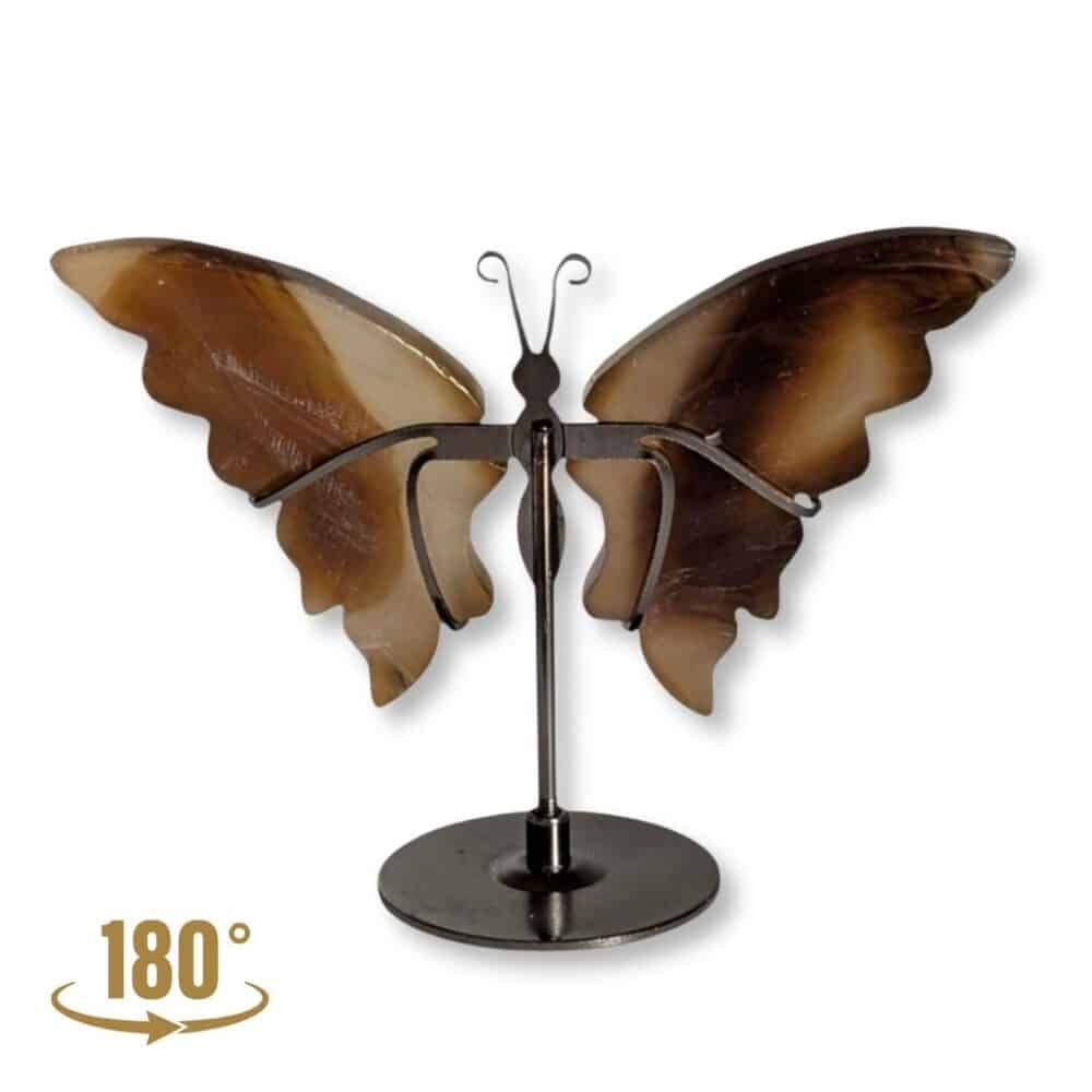 Vue de dos du papillon en agate aux tonalités marron, pièce unique 01