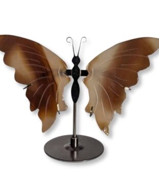 Papillon décoratif en agate naturelle aux tons marron, pièce unique 01, vue de face – Garaulion