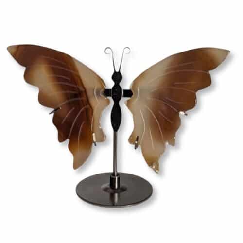 Papillon décoratif en agate naturelle aux tons marron, pièce unique 01, vue de face – Garaulion