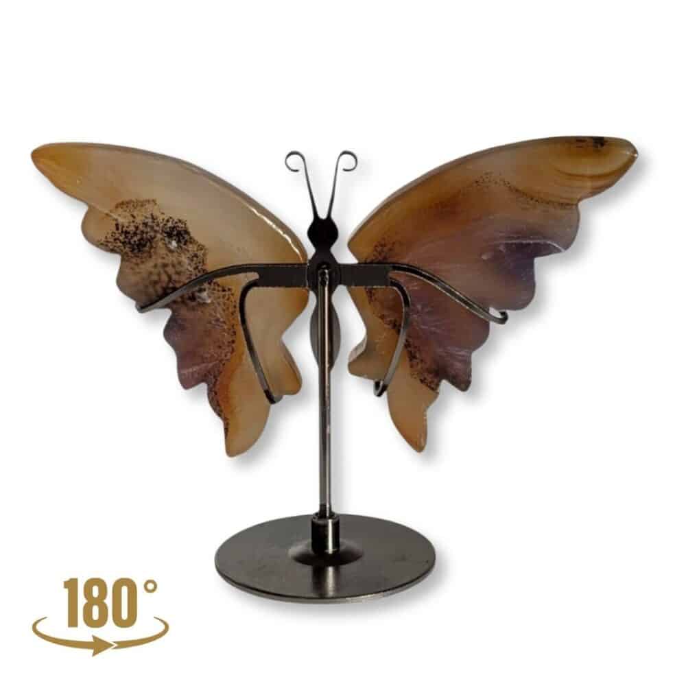 Vue de dos du papillon en agate aux tonalités marron, pièce unique 02