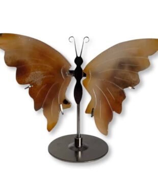 Papillon décoratif en agate naturelle aux tons marron, pièce unique 02, vue de face – Garaulion