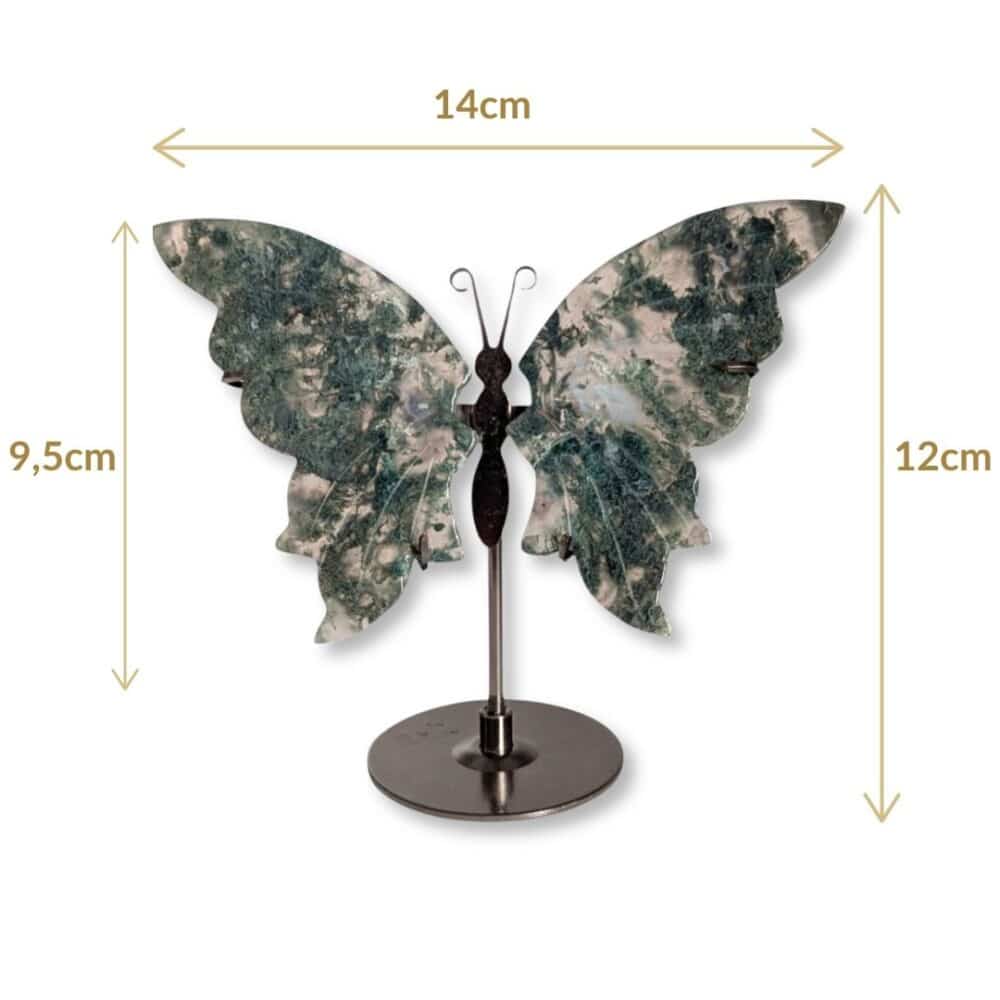Dimensions du papillon décoratif en agate mousse naturelle, modèle 01