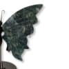 Gros plan sur l'aile droite du papillon en agate mousse et ses motifs minéraux