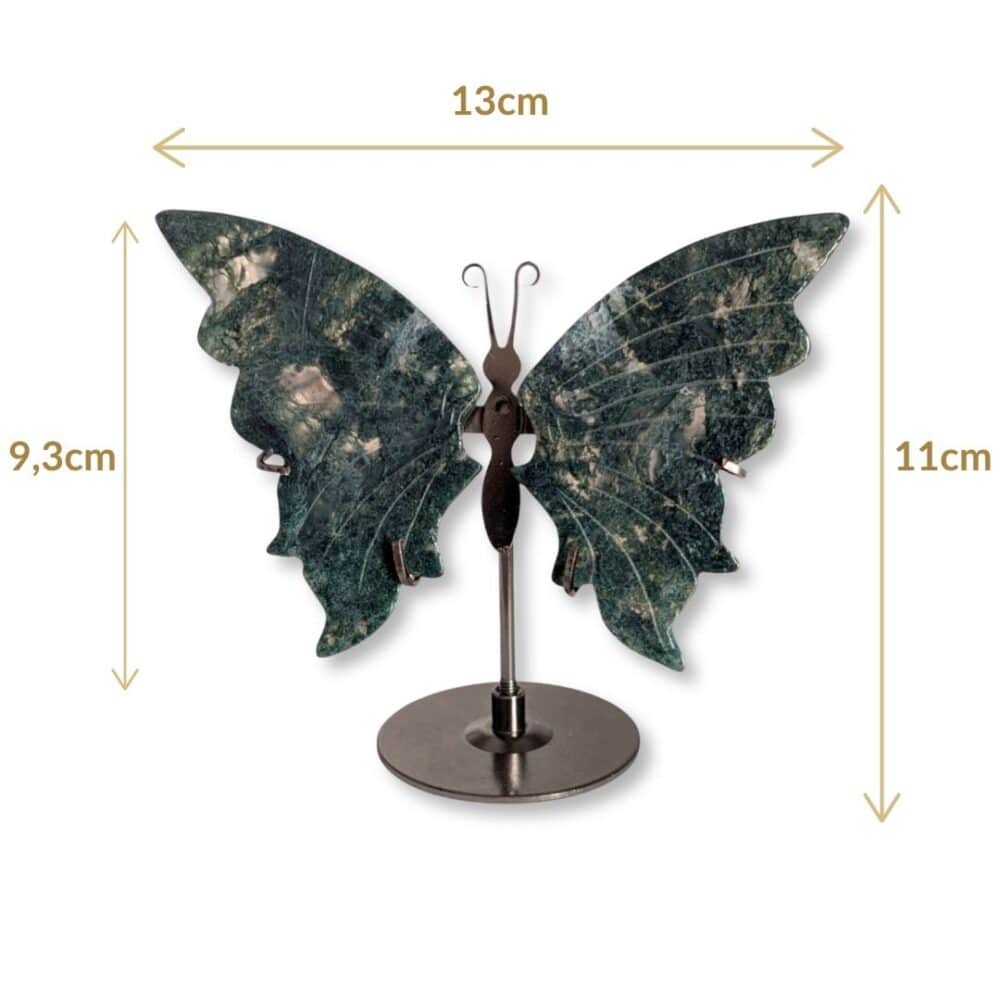 Dimensions du papillon décoratif en agate mousse naturelle, modèle 02