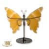Papillon sculpté en calcite jaune naturelle, pièce unique 02, vue de face – Garaulion