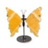 Papillon sculpté en calcite jaune naturelle, pièce unique 02, vue de face – Garaulion