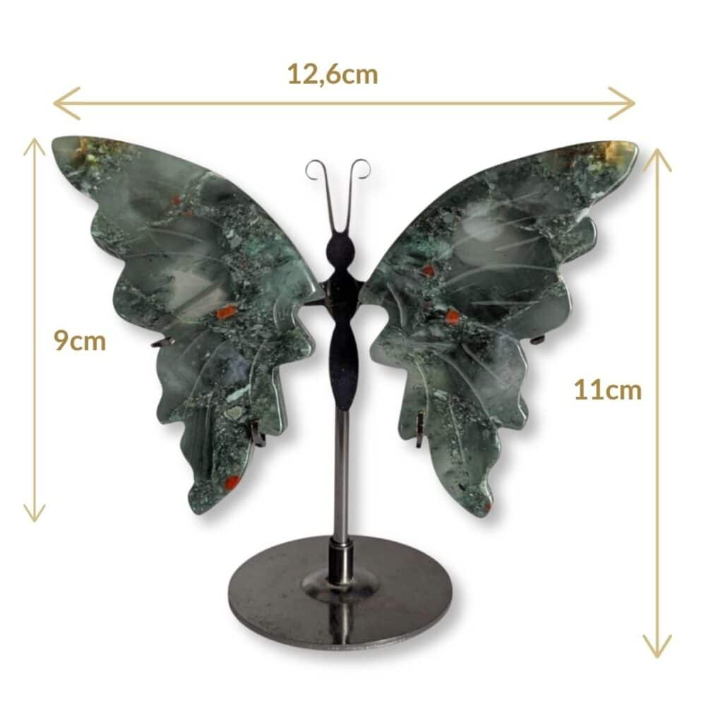 Dimensions du papillon décoratif en jaspe héliotrope, modèle 01