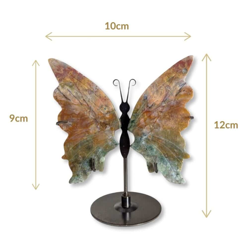 Dimensions du papillon en jaspe océan naturel, pièce unique