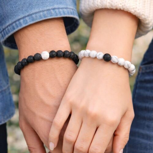 bracelet couple pierre de lave howlite