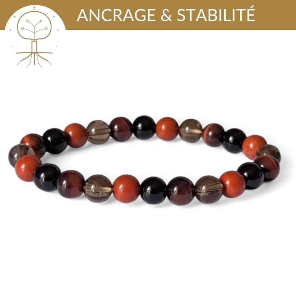 bracelet ancrage pierres naturelles obsidienne jaspe rouge quartz fumé oeil de taureau pour s ancrer et retrouver stabilite