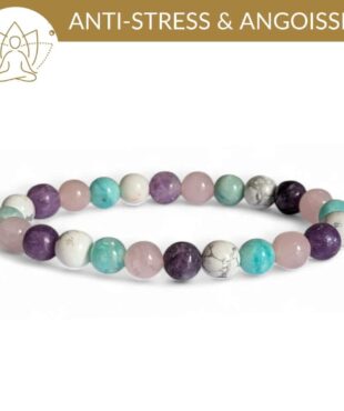 bracelet anti stress pierres naturelles lepidolite howlite amazonite quartz rose pour apaiser le stress et calmer le mental