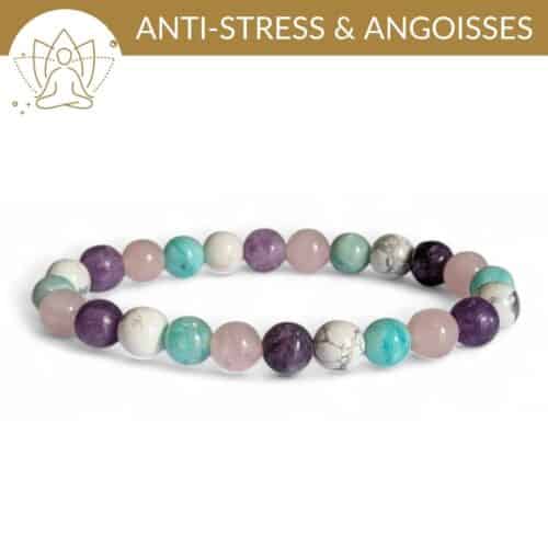 bracelet anti stress pierres naturelles lepidolite howlite amazonite quartz rose pour apaiser le stress et calmer le mental