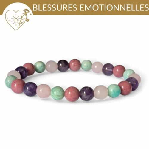 bracelet blessures emotionnelles pierres naturelles rhodonite quartz rose amazonite amethyste pour apaiser les emotions et guerir
