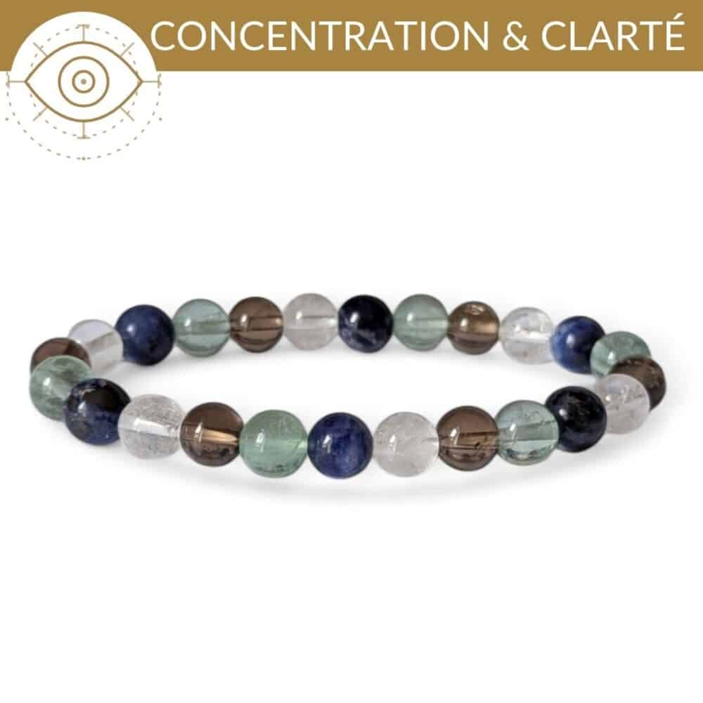 bracelet concentration pierres naturelles fluorite sodalite quartz fumé cristal de roche pour ameliorer la concentration et rester focus