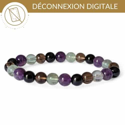 bracelet deconnexion digitale pierres naturelles amethyste onyx quartz fumé fluorite pour reduire le temps d ecran et retrouver calme mental