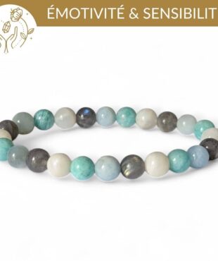 bracelet sensibilite pierres naturelles aigue marine pierre de lune amazonite labradorite pour l'émotivité et se proteger