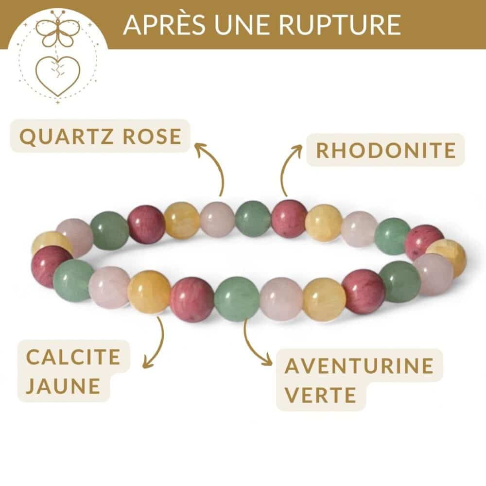 bracelet pierres rupture amoureuse calcite jaune quartz rose rhodonite aventurine pour se relever et avancer apres une separation
