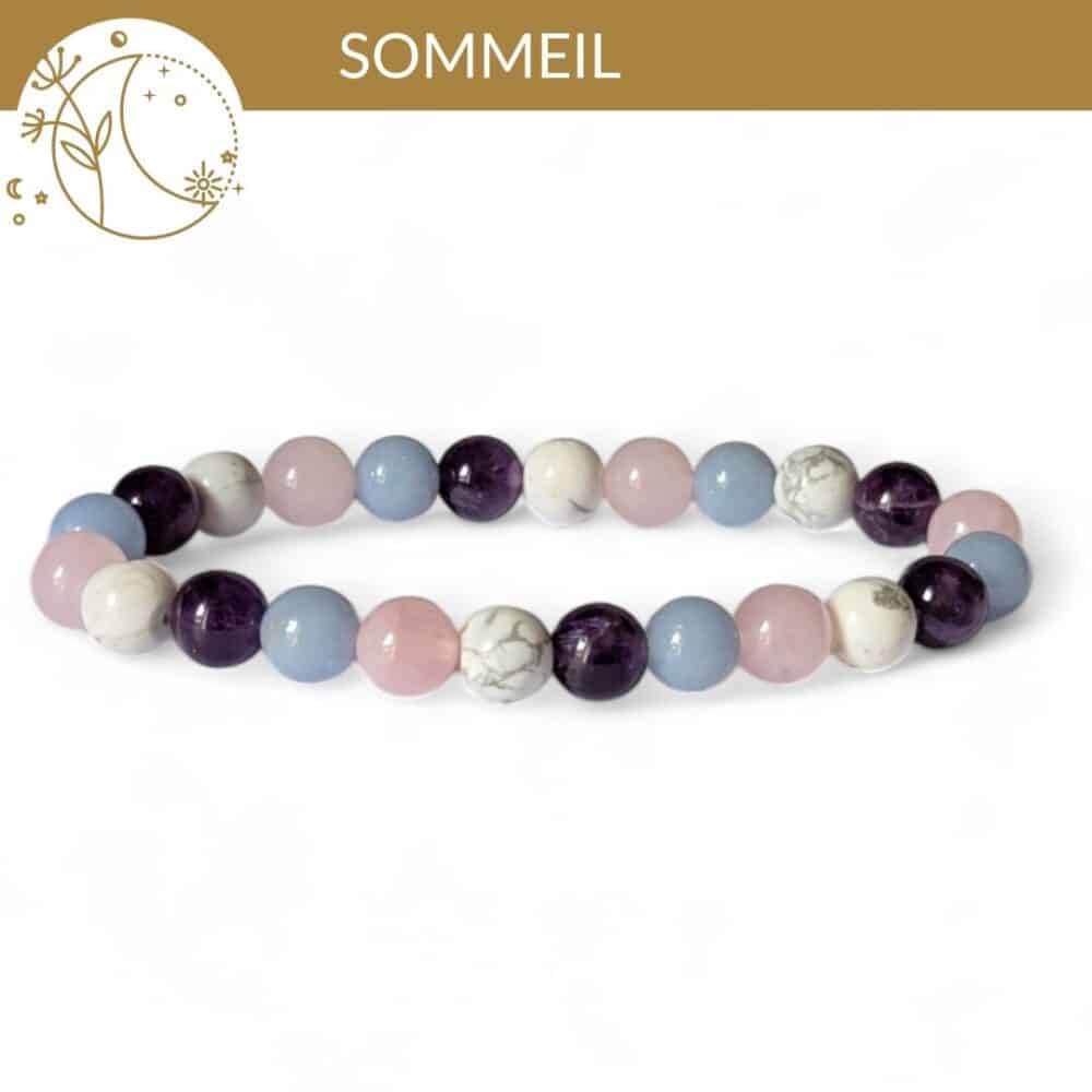 bracelet sommeil pierres naturelles améthyste howlite angélite quartz rose pour mieux dormir et apaiser le mental