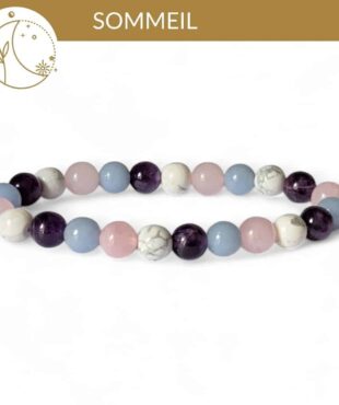 bracelet sommeil pierres naturelles améthyste howlite angélite quartz rose pour mieux dormir et apaiser le mental