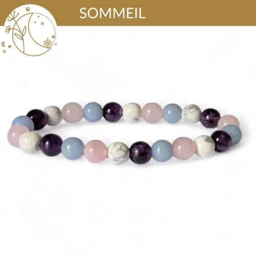 bracelet sommeil pierres naturelles améthyste howlite angélite quartz rose pour mieux dormir et apaiser le mental