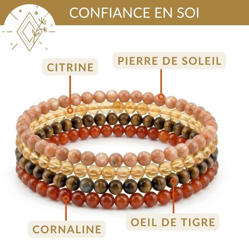 bracelets pierres confiance en soi pierre de soleil citrine oeil de tigre cornaline affirmation de soi et confiance