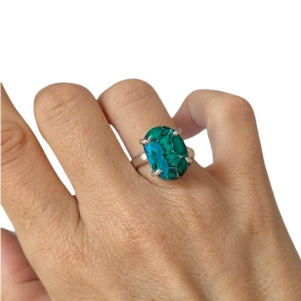 Bague argent 925 chrysocolle qualité AA sertissage griffes vue profil