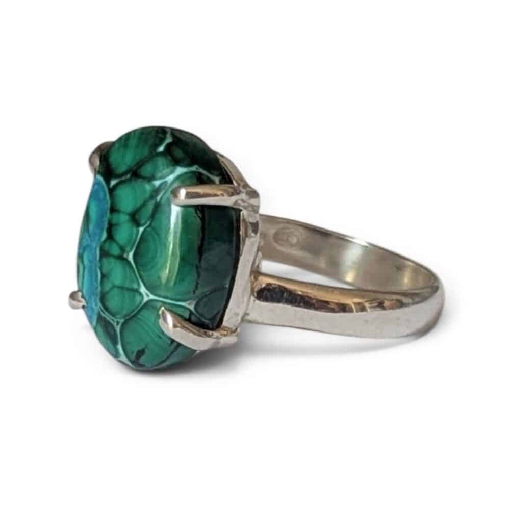 Bague argent 925 chrysocolle qualité AA sertissage griffes vue profil