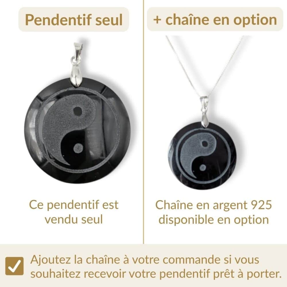 pendentif yin yang obsidienne avec ou sans chaine argent