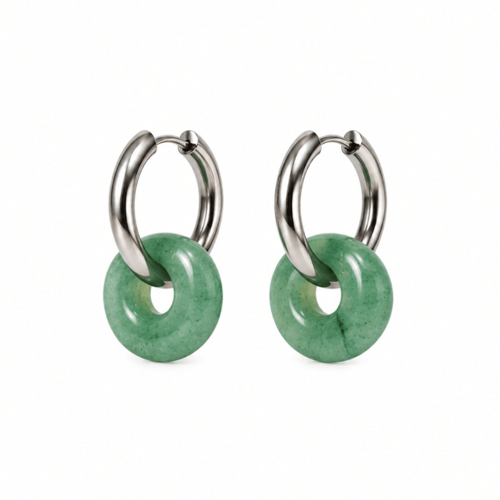 Boucles d’oreilles donut en aventurine verte avec créoles en acier inoxydable