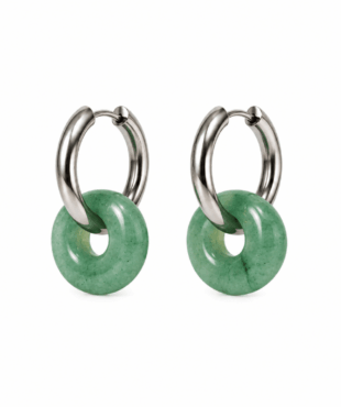 Boucles d’oreilles donut en aventurine verte avec créoles en acier inoxydable