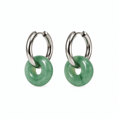 Boucles d’oreilles donut en aventurine verte avec créoles en acier inoxydable