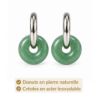 Donuts en aventurine verte naturelle et créoles en acier inoxydable