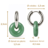 Dimensions des boucles d’oreilles donut en aventurine verte : hauteur 2,5 cm, donut et créole de 1,5 cm