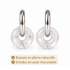 Donuts en cristal de roche naturel et créoles en acier inoxydable