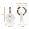 Dimensions des boucles d’oreilles donut en cristal de roche : hauteur 2,5 cm, donut et créole de 1,5 cm