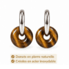 Donuts en œil de tigre naturel et créoles en acier inoxydable