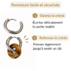 Ouverture et fermeture de la créole des boucles d’oreilles donut en œil de tigre