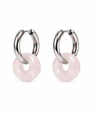 Boucles d’oreilles donut en quartz rose avec créoles en acier inoxydable
