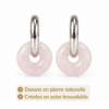 Donuts en quartz rose naturel et créoles en acier inoxydable
