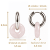 Dimensions des boucles d’oreilles donut en quartz rose : hauteur 2,5 cm, donut et créole de 1,5 cm