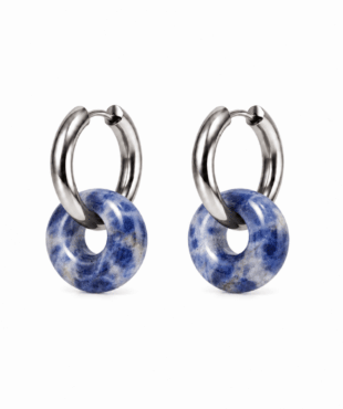 Boucles d’oreilles donut en sodalite avec créoles en acier inoxydable
