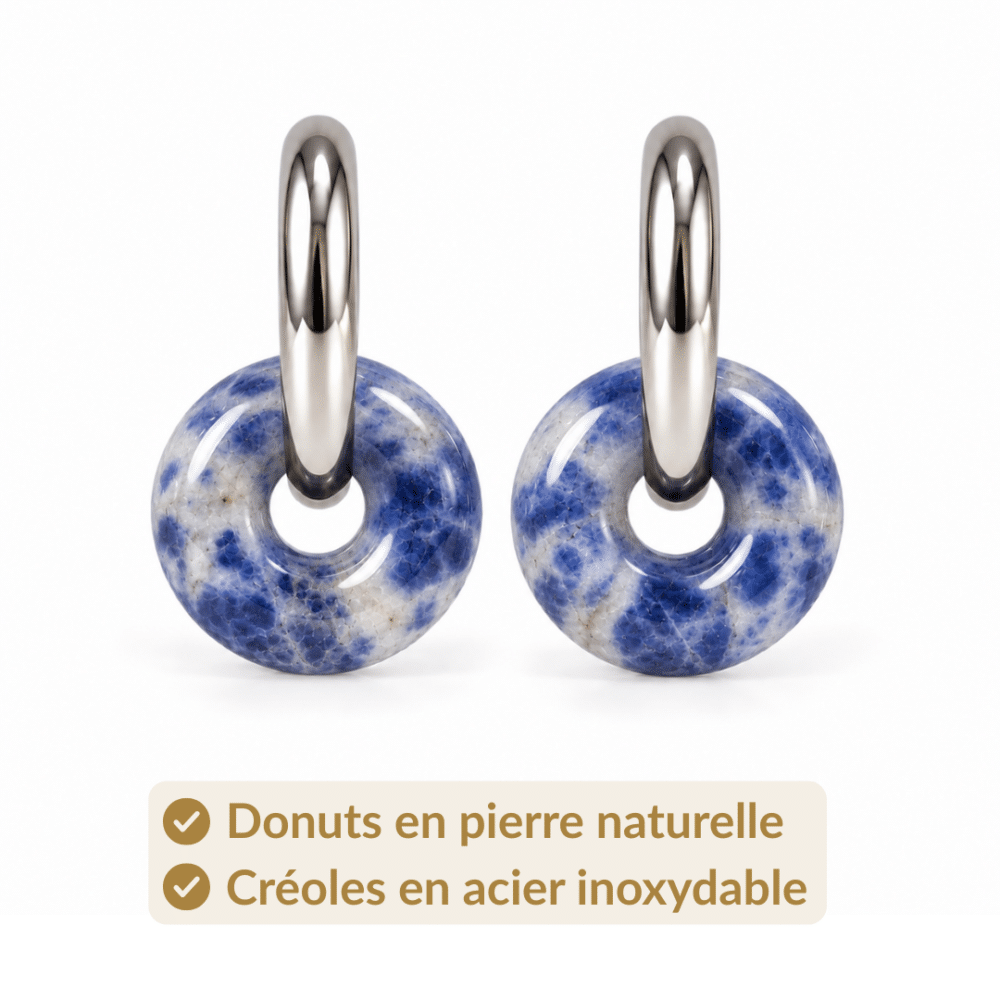 Donuts en sodalite naturelle et créoles en acier inoxydable