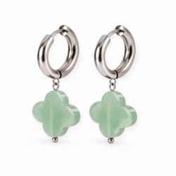 Trèfles en aventurine verte naturelle et créoles en acier inoxydable