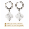 Trèfles en howlite naturelle et créoles en acier inoxydable